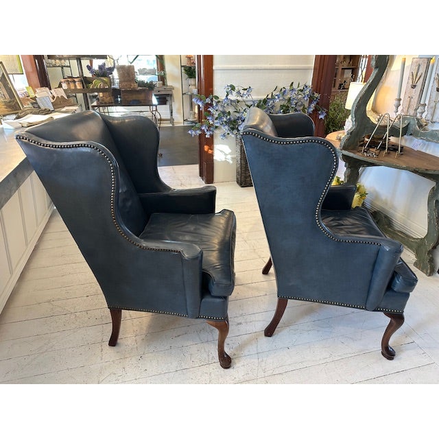 1970s ** Only One Chair Available.** 1970s Vintage Old Hickory Tannery Blue Leather Chair With Nailhead Detail For Sale - Image 5 of 11