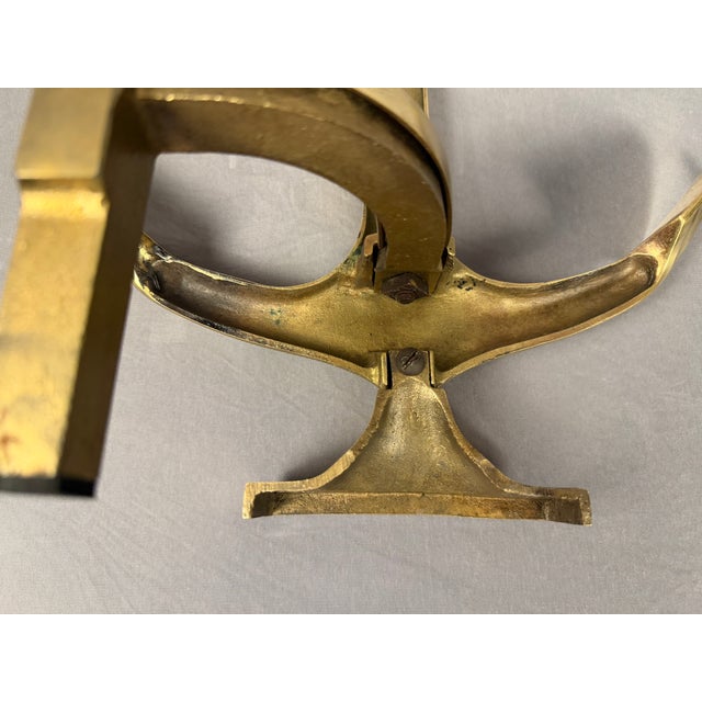 Metal Pair of Mid-Century Brass Anchor Andirons For Sale - Image 7 of 8