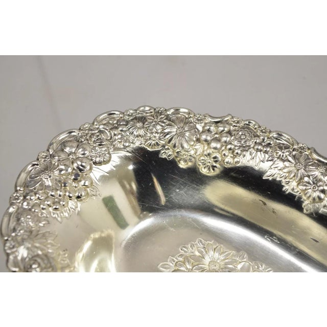 Mid 20th Century Vintage Victorian Silver Plated Floral Repousse Trinket Dish Japan - a Pair For Sale - Image 5 of 11