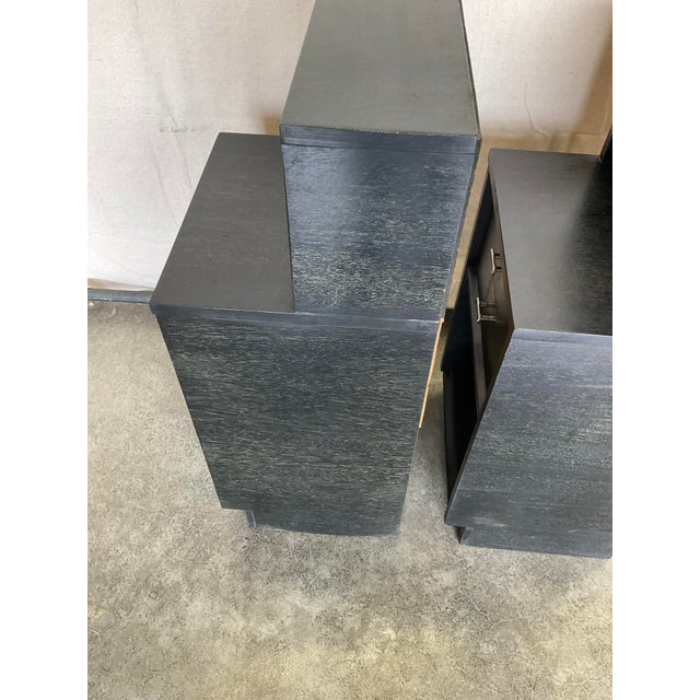 Ebony Mid Century Modern Cerused Ebonized Oak Nightstands, A Pair For Sale - Image 8 of 15