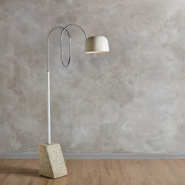 White Squiggle Floor Lamp with Stone Base, Italy 1970s For Sale In Chicago - Image 6 of 11
