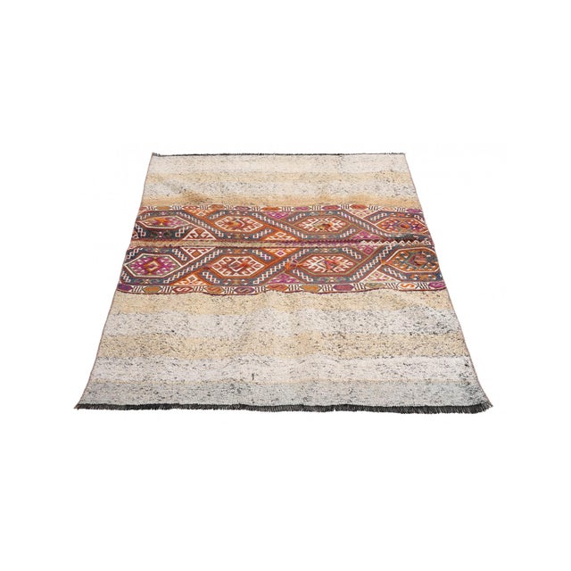 Vintage Decorative Turkish Kilim Rug - 4`1″ X 5`3″ For Sale - Image 4 of 6