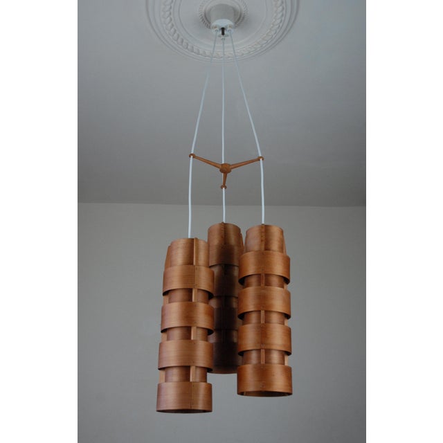 Wood 3-Light Pendant by Hans-Agne Jakobsson for AB Ellysett Markaryd, 1950s For Sale - Image 7 of 15
