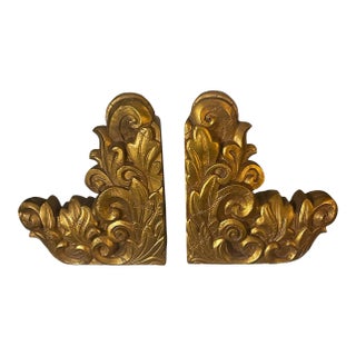 Hollywood Regency Gilded Plaster Scroll Bookends by Silvestri For Sale