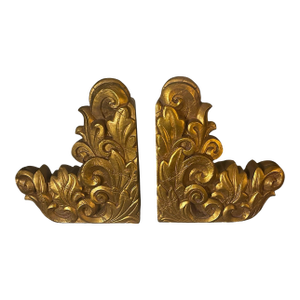 Hollywood Regency Gilded Plaster Scroll Bookends by Silvestri