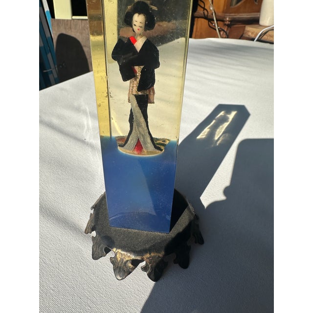 Metal Vintage Asian Woman Lucite Figurine Display For Sale - Image 7 of 8