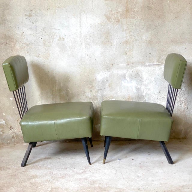 Vintage Lounge Chairs in Metal and Green Faux Leather, 1960s, Set of 2 For Sale - Image 14 of 15