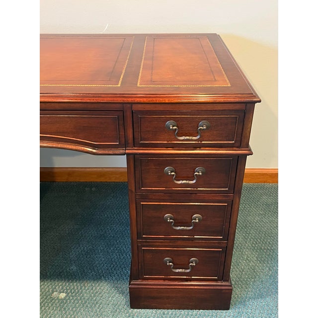 Colonial Manufacturing Leather Top Mahogany Regency Desk For Sale - Image 9 of 10