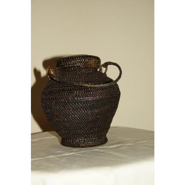 Sienna Early 20th Century Vintage Filipino Ifugao Ulbong Rice Basket Hand Woven Bamboo For Sale - Image 8 of 10
