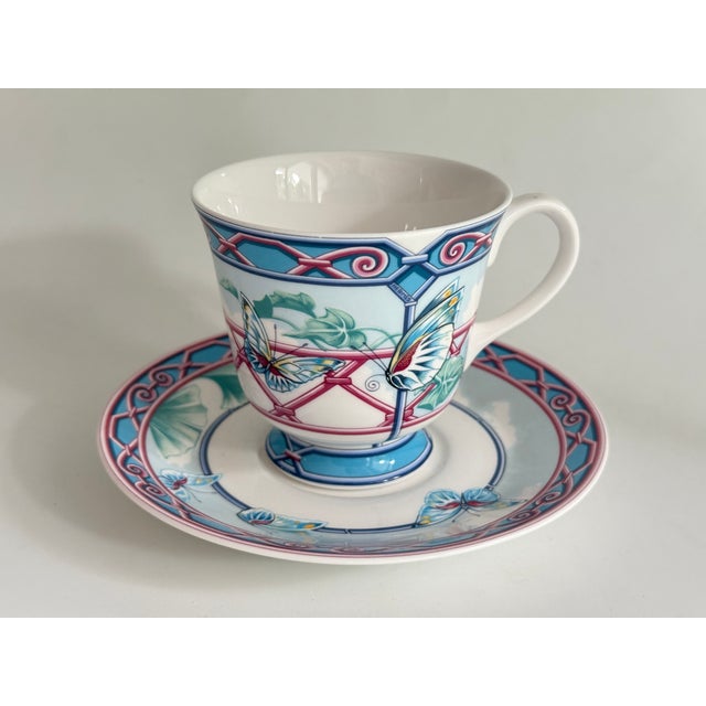 Blue Le Jardin Des Papillons Coffee Cup and Saucer from Hermès, 1990s, Set of 2 For Sale - Image 8 of 8