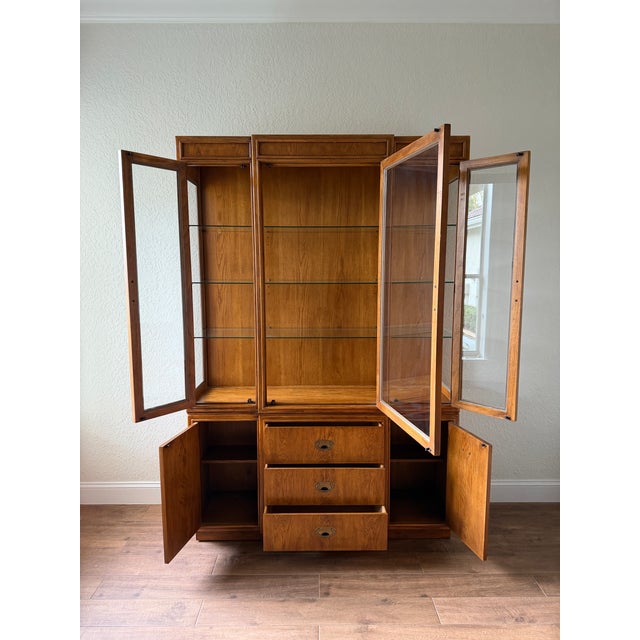 Wood 1980s Drexel Heritage “Passage” Series Lighted China/Display Hutch, Champagne Style For Sale - Image 7 of 12