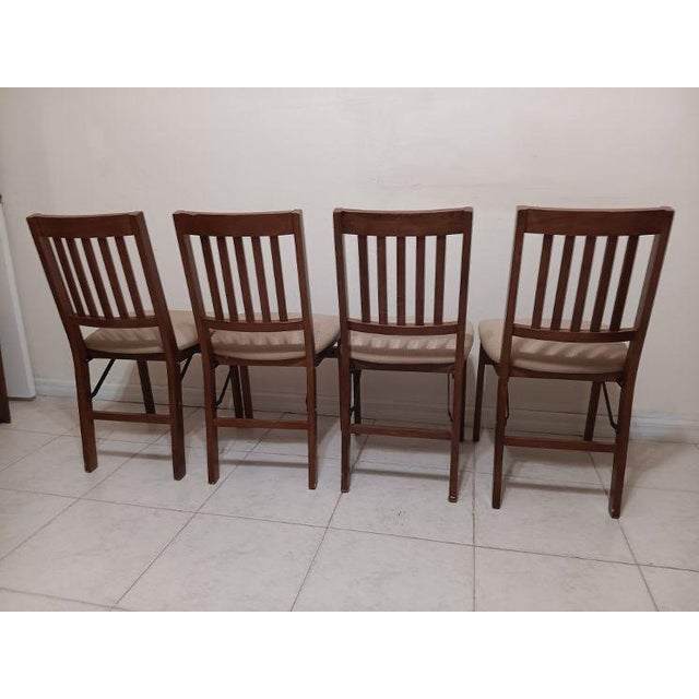Wood 1960s Stakmore Wooden Folding Card Table Set With Four Matching Slat-Back Chairs For Sale - Image 7 of 11