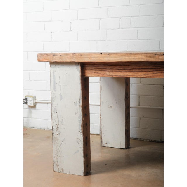 Mid 20th Century Rustic Farmhouse Dining Table With Natural Wood Slice Inlays and Painted Base For Sale - Image 4 of 11