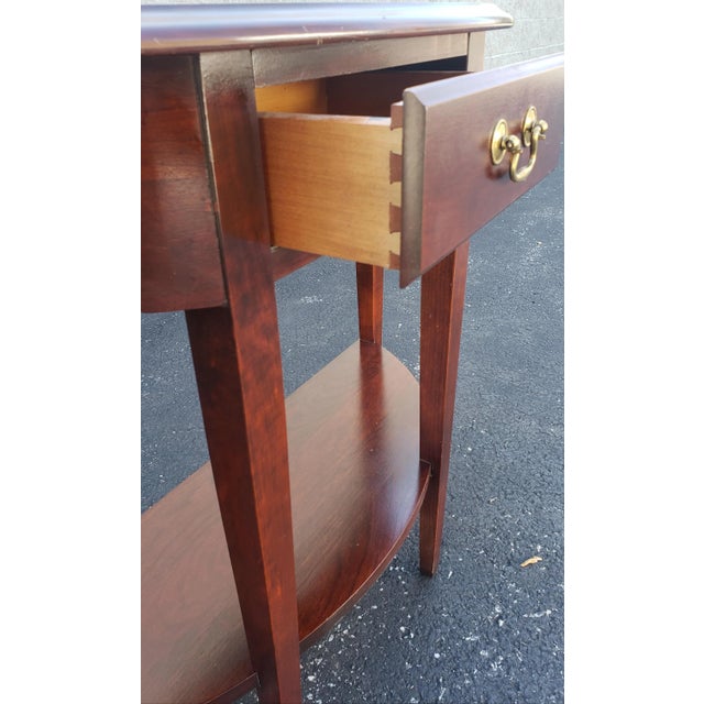 Late 20th Century Solid Cherry Tiered Single Drawer Demi-Lune Console Table For Sale - Image 11 of 12