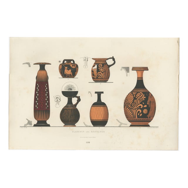 Albert Genick, Greek Bottles & Jugs with Classical Figures, 1883, Lithograph For Sale