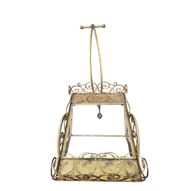 Mid 20th Century Hollywood Regency Gilt Iron Tea/Bar Cart on Wheels For Sale - Image 4 of 12