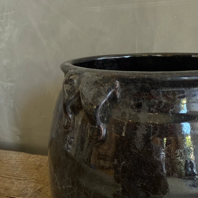 Mid-Century Modern Black Glazed Pottery Wabi Sabi Style For Sale - Image 3 of 5