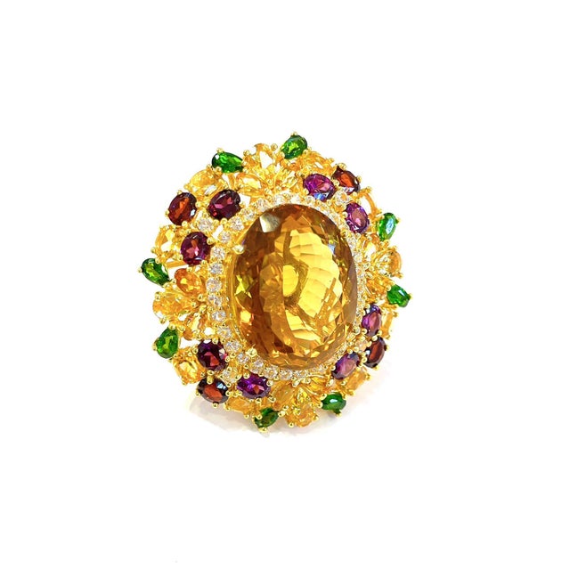 Bochic "Orient" Vintage Lemon Citrine & Multi Gem Ring - 18K Gold & Silver For Sale - Image 13 of 18