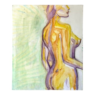 Late 20th Century Nude Figural Mixed Media Watercolor Painting For Sale