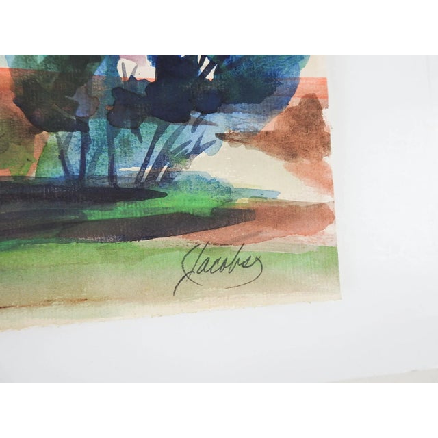 Vintage late 20th century watercolor on paper painting by Eugene Jacobs (20th century) Texas, landscape of south Texas...