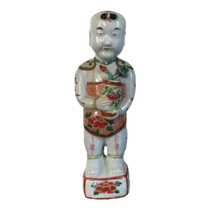19th Century Chinese Porcelain Ho Ho Boy Figure in Wucai / Famille Vert Glaze