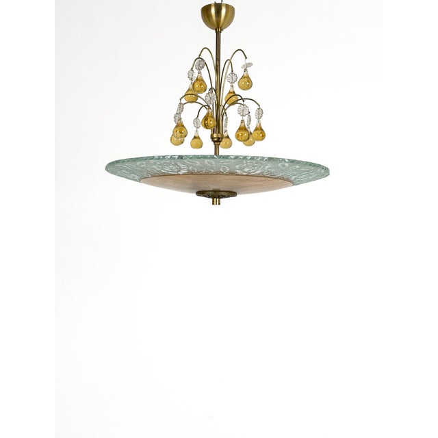 Swedish Modern Floral Glass Ceiling Plafond with Patinated Brass, Sweden, 1940s For Sale - Image 10 of 10