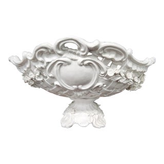Vintage Italian White Glazed Fine Ceramic Footed Oval Fruit Basket For Sale
