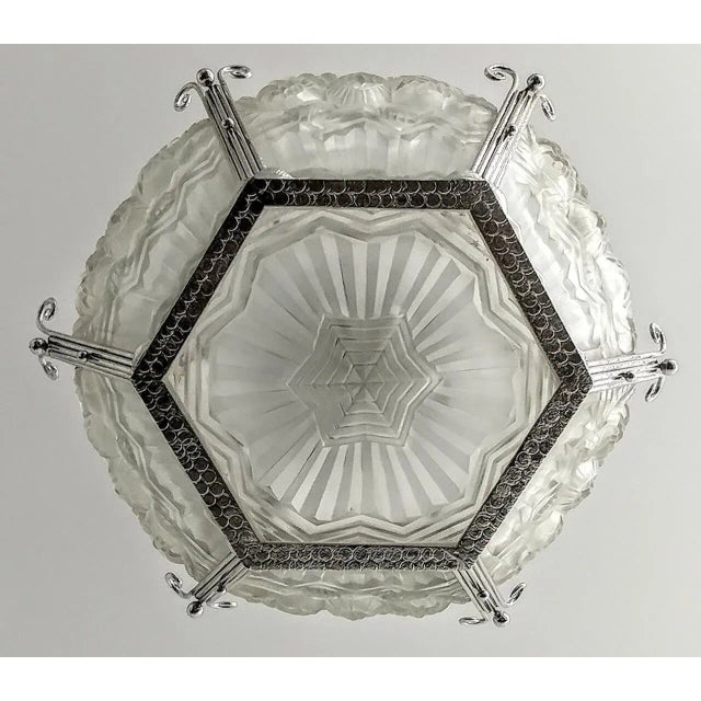 Metal French Art Deco Pendant Chandelier by Noverdy For Sale - Image 7 of 9