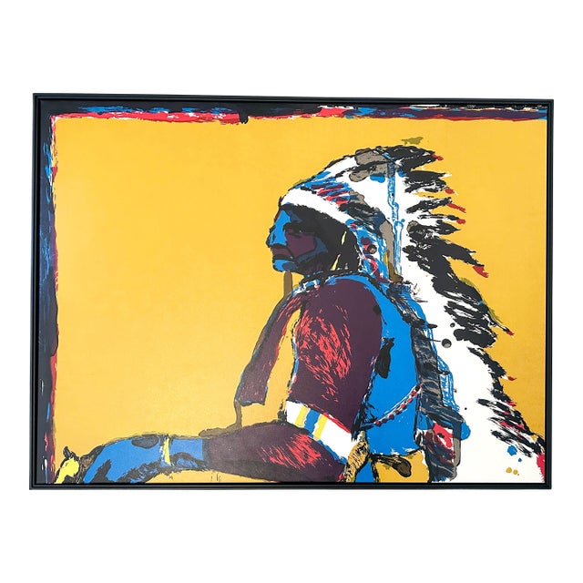 Large 50" Style of Fritz Scholder Native American Framed Print in Canvas For Sale
