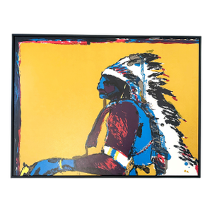 Large 50" Style of Fritz Scholder Native American Framed Print in Canvas
