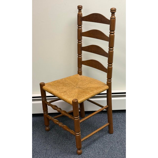 Set of 8 Solid Cherry Ladderback Rush Seat Dining Chairs - Attributed to Pennsylvania House For Sale In New York - Image 6 of 12