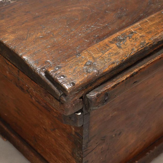 Brown Antique Poplar Chest with Painted Interior, Italy, 18th Century For Sale - Image 8 of 14