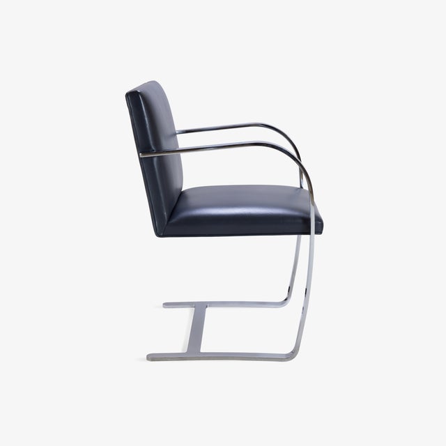 Brno Navy Leather Flat-Bar Chairs - Set of 6 For Sale - Image 4 of 10