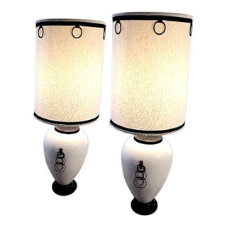 Monumental Ginger Jar Shaped Table Lamps With Cascading Hoop Earring Handles on Lamp and Shade For Sale