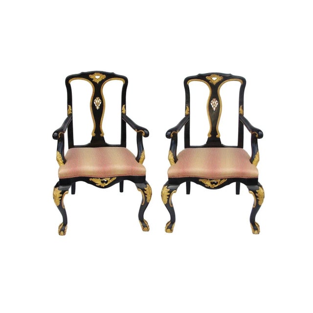 Set of Vintage Chippendale Style Carved and Lacquered Wood Lounge Chairs For Sale - Image 5 of 5