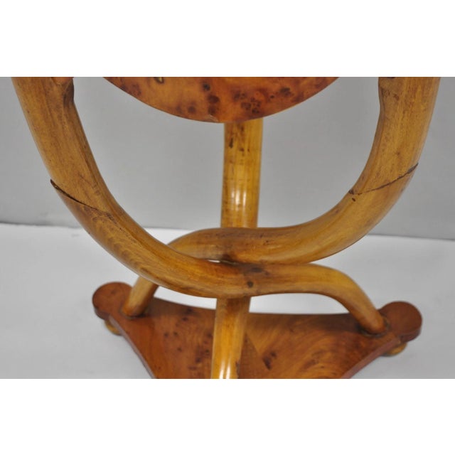 Brown Vintage Art Deco Style Burr Walnut Curved Leg Pedestal One Drawer Side Table For Sale - Image 8 of 16