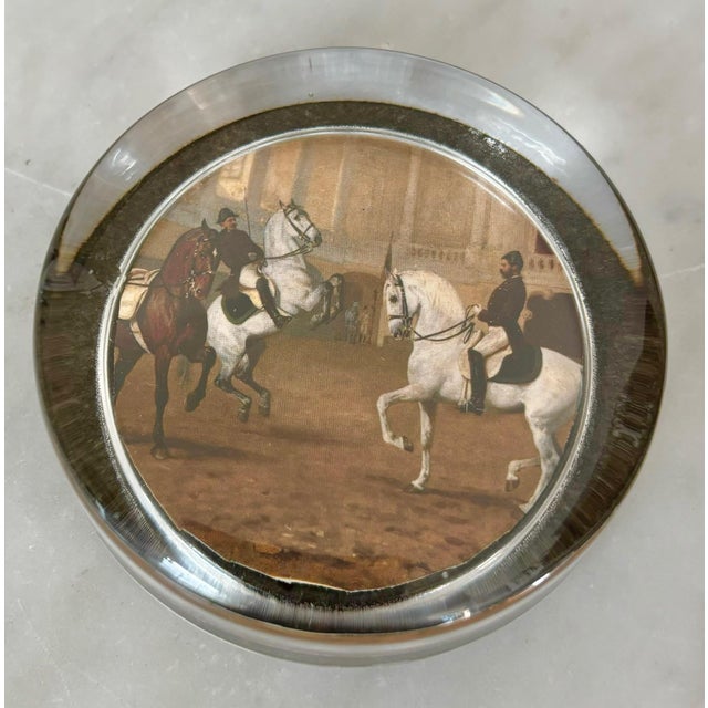 Charming glass equestrian paper weight, lined on the bottom with felt. I ship quickly and conscientiously. Click on my...