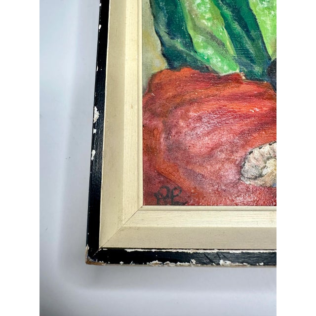 Emerald Mid Century Modern Still Life Framed Original Oil Painting For Sale - Image 8 of 12