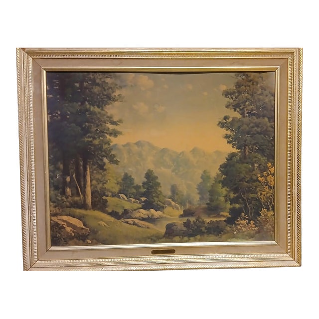 The Tetons by R. Wood – Vintage Framed Landscape Oil Painting – Classic Mountain Scene For Sale