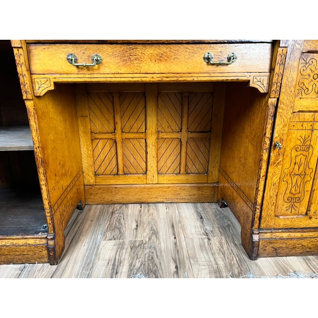 Antique Victorian Aesthetic Movement Oak Desk in Original Finish C. Late 19th Century For Sale - Image 13 of 14