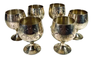 1960s Silverplate Etched Cordial Goblets - Set of 6