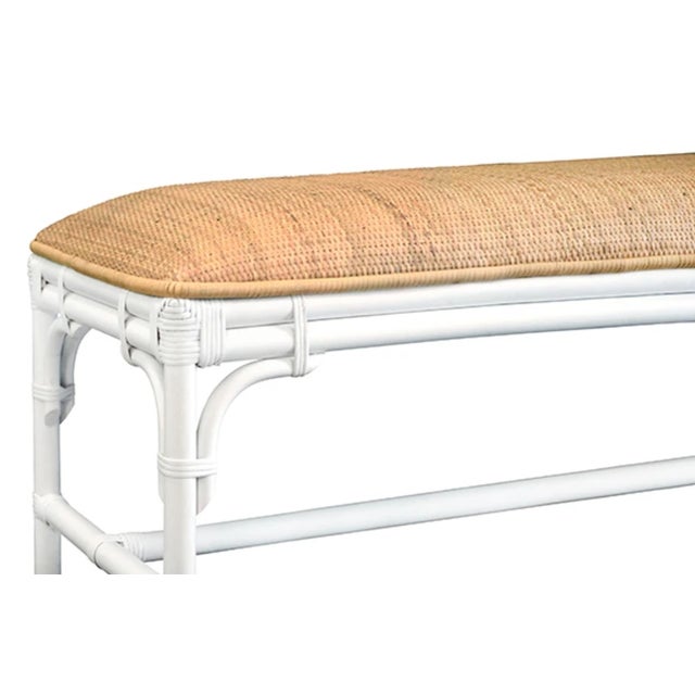 2020s Matthew Izzo Home Asha Natural Rattan Bench With White Painted Base For Sale - Image 5 of 9
