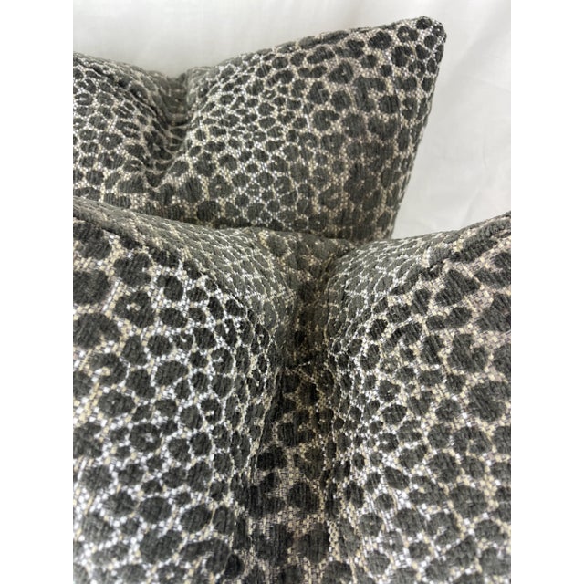 Transitional Cheetah Chenille in Gray & Beige 22” Pillows-A Pair For Sale - Image 3 of 5