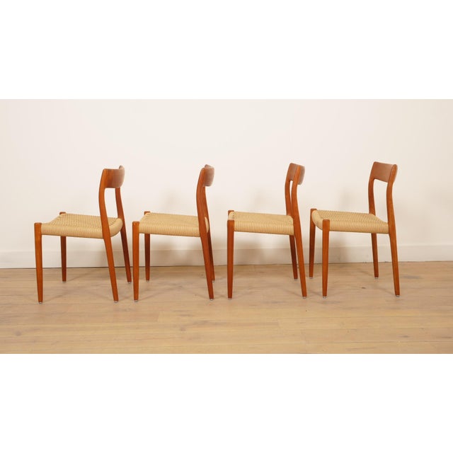 Papercord & Teak Model 77 Dining Chairs by Niels Otto Møller for J.L. Møllers, 1960s, Set of 4 For Sale - Image 4 of 16