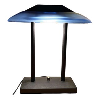 1980s Postmodern Memphis Blue Glass Desk Lamp Geometric Light by Robert Sonneman For Sale