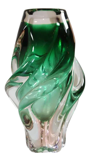 Handblown Art Glass Vase in Green Twisted Organic Shape