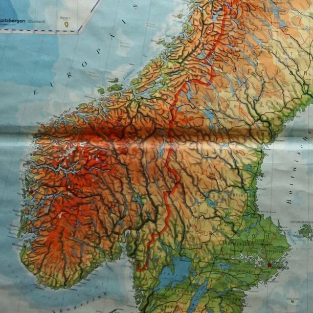 Vintage Scandinavia Norway Sweden Finland Rollable Map Wall Chart Print For Sale - Image 4 of 8