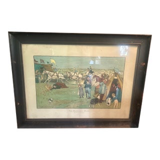 1901 Cecil Aldin Blue Market Races “The Arrival on the Course” Lithograph in Orig Frame For Sale
