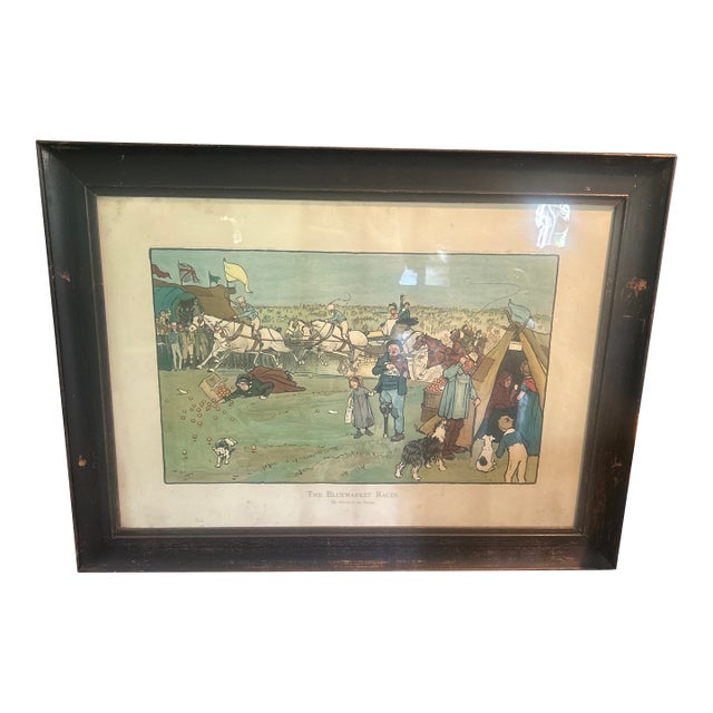 1901 Cecil Aldin Blue Market Races “The Arrival on the Course” Lithograph in Orig Frame For Sale