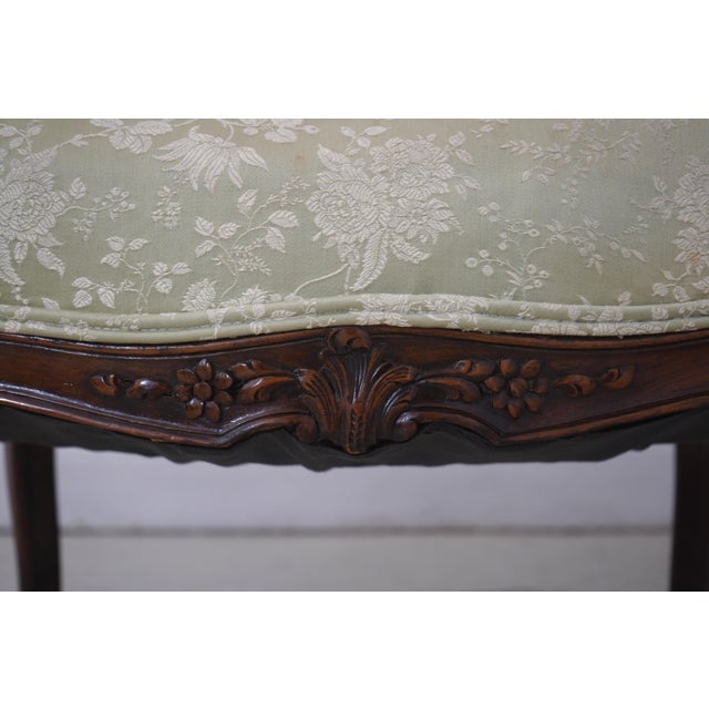 Vintage Walnut Rococo Parlor Settee W. Damask Upholstery For Sale - Image 16 of 18